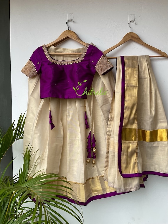 Buy Traditional Kerala Gold Tissue Dhavani With Rawsilk Heavy