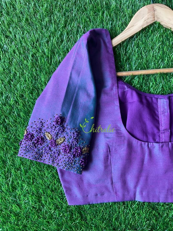 Custom Fit Purple Blouse With Thread Work Embroidered Purple Blouse Readymade Blouse Etsy Canada