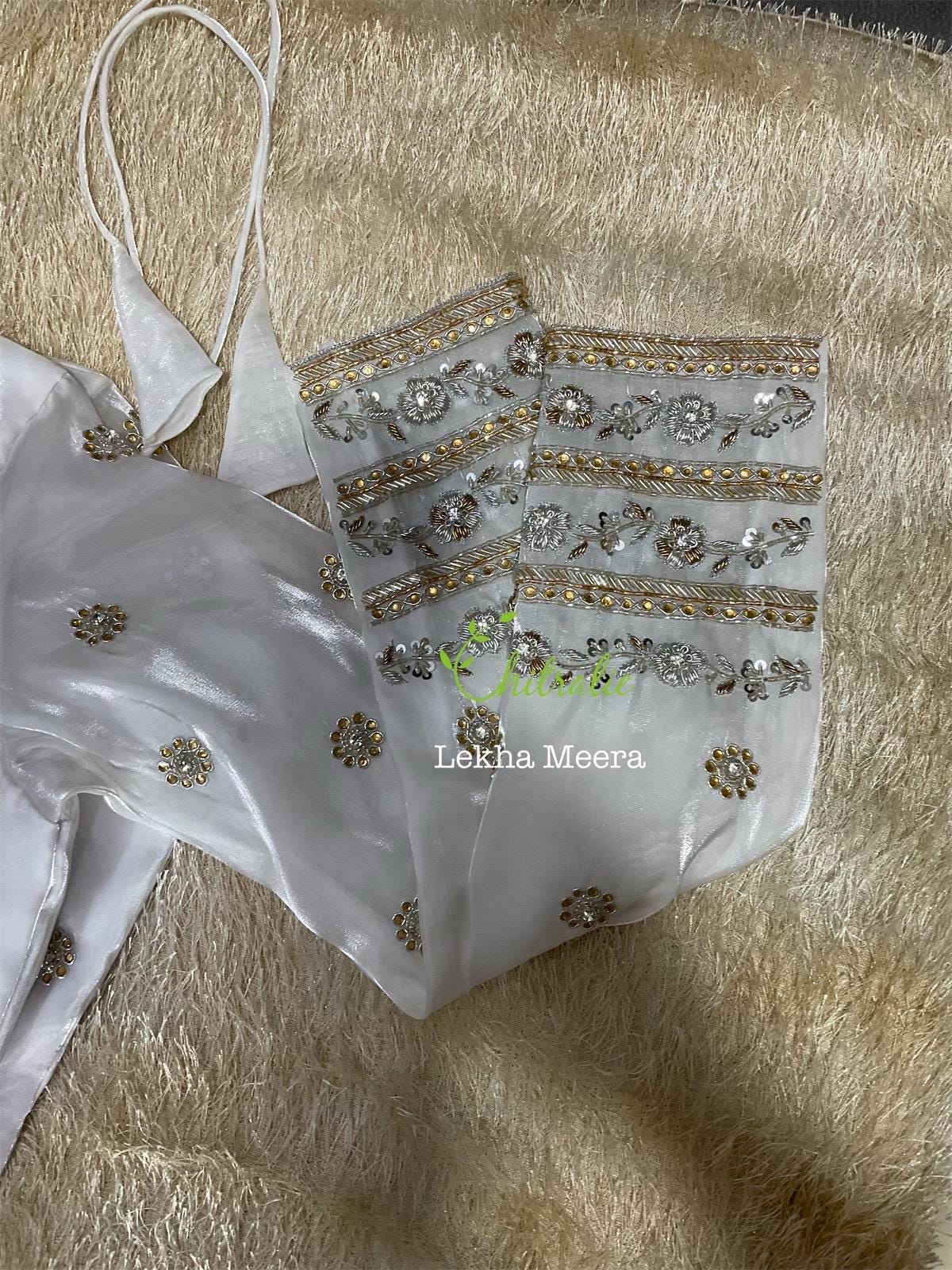 Custom Made White Designer Blouse for X'mas Celebrations
