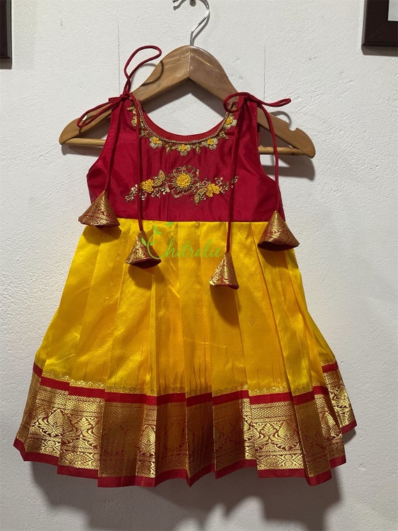 Buy Flaming Yellow and Red Silk Frock for Toddlers/ Newborn Baby