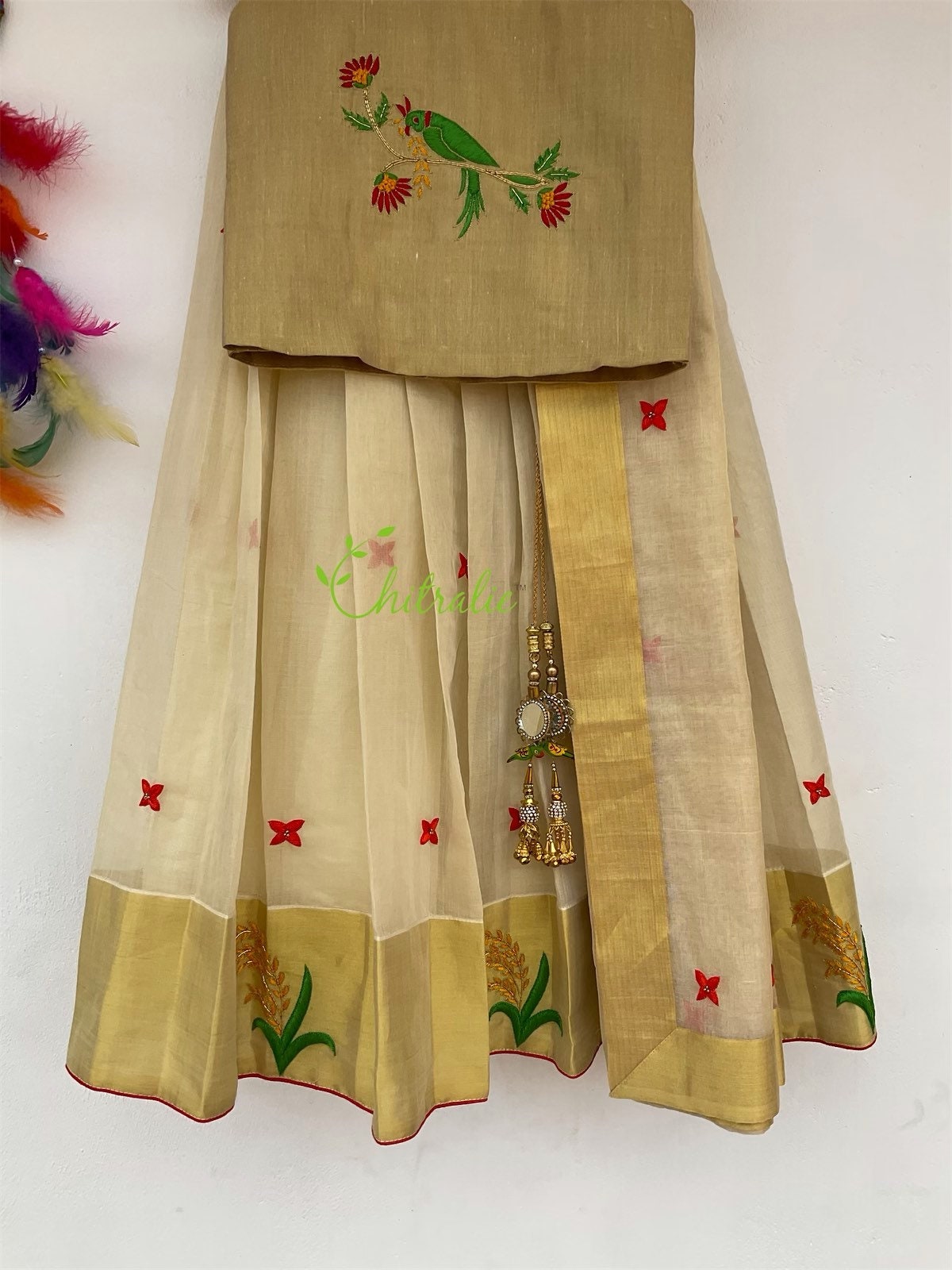 Buy Girls Handloom Kasavu Dress: Kerala Onam Lehenga Choli Online