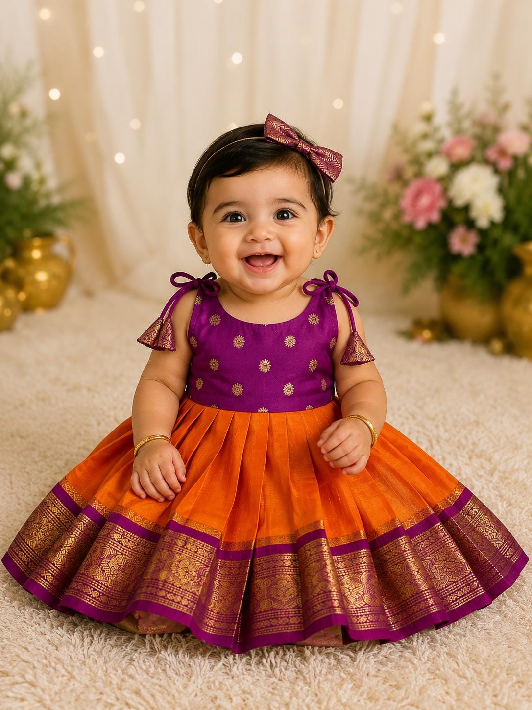 orange and purple dress combination Orange and violet combination long frock
