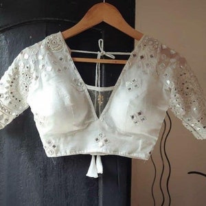 White Mirror Work Choli/ White Shisha Work Indian Blouse for Christmas ...