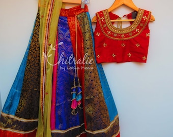 Girls Multi Color Brocade Lehenga Choli: Indian Haldi Mehandi Dress