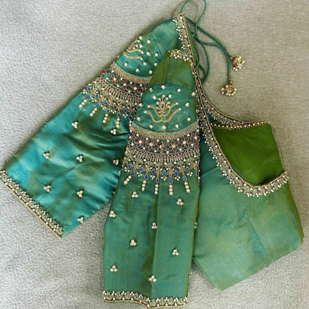 Custom Made Green Puresilk Maggam Work Saree Blouse - Etsy