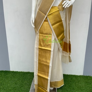 Traditional Kerala Gold Kasavu Setmundu For Festivals/ Onam Gift/ Vishu Outfit image 6