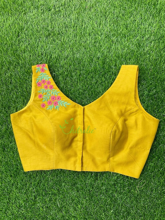 A Mustard Yellow Made to Measure V-neck Cotton Blouse/ Sleeveless Padded  Blouse/ Indian Blouse/ Saree Blouse - Etsy