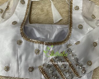 Custom Made White Designer Blouse for X'mas Celebrations