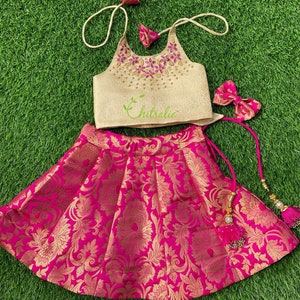 Kids Traditional Dark Pink Banarasi Brocade Lehenga Choli Traditional Indian Ethnic Wear For Kids image 1