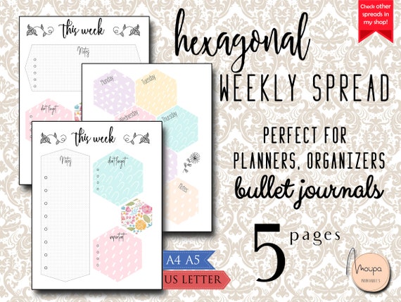Bullet Journal Weekly Spread Hexagon Pastel Hexagonal Spread Blank Printable Personal Planner Organiser Organizer Us Letter A4 A5 Bullet Journal Weekly Spread Hexagon Pastel Hexagonal Spread Blank Printable Personal Planner Organiser Organizer Us Letter A4 A5