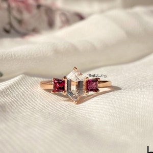 Nobby Lozenge cut Silver Ring | Clear Quartz Ring | Dainty Ring | Lozenge Cut Ring | Sterling Silver Ring | Swiss Topaz Ring |Rhodolite Ring