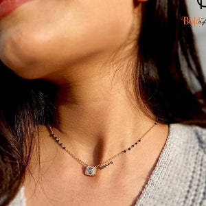 925 Sterling Silver Octet Minimal Mangalsutra Necklace | Delicate Mangalsutra Bridal Pendant Necklace for Women | Black Bead Locket Necklace