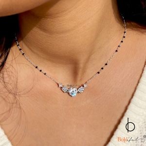 Pep Mangalsutra Silber Anhänger | Mangalsutra Halskette | Indische Braut Halskette | Schwarze Perlen Silber Mangalsutra | Das zierliche Mangalsutra für Frauen