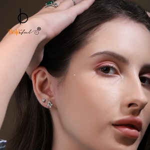 925 Sterling Silver Vivid Silver Ear studs  Minimal Stud Earrings Cubic zirconia Earrings
