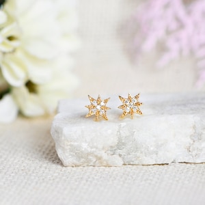 North Star Silver Studs | Helix Piercing | Minimalist Tragus Piercing | Stud Ear Piercing |Style Stud Earring| CZ Earring | Gemstone Earring
