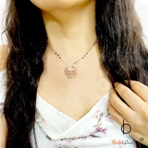 Radiant Silver Mangalsutra Indian Necklace Bridal Jewelry | Black Beaded Cz Mangalsutra Pendant Necklace set | 925 Sterling Silver Necklace