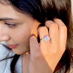 Argent Asscher Schnitt Silber Ring | Asscher Schliff Ring| Einzigartiger Silberring | Geschenk für sie | Geschenk für Mama | Zirkonia Ring | Gehämmert Ring