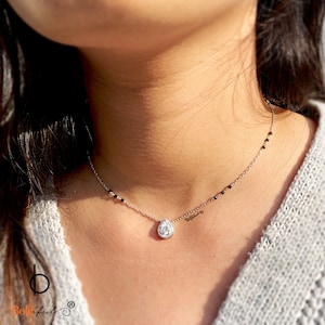 925 Sterling Silber Perky Minimal Mangalsutra Halskette | Tropfen Braut Halskette | Perlen Halskette Schmuck | Brautjungfer indische Halskette