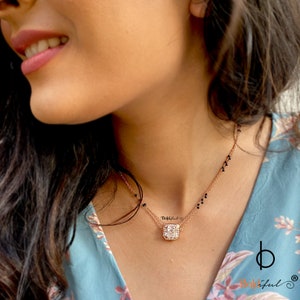 925 Sterling Silver Blaze Asscher Cut Mangalsutra Necklace | Indian Mangalsutra Chian Set | Bridal Mangalsutra Necklace | Wedding Jewelry