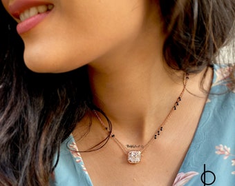 925 Sterling Silver Blaze Asscher cut Mangalsutra Necklace | Indian Necklace | Bridal Jewellery | Bridesmaid Necklace