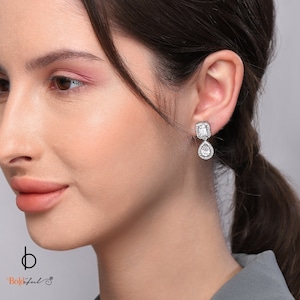 Glim Silver Earrings| Pear drop earrings| Emerald Cut Earrings| Sterling Silver Studs| Silver Earrings 925| CZ Earrings| Silver Earstuds