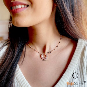 Half Moon Asymmetric Mangalsutra | 925 Sterling Silver Necklace | Crescent Moon Necklace | 5A Cubic Zirconia Charm Necklace | Gift For Her