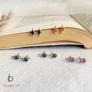 Swerve Helix Silver Erastuds Labret de espalda plana, Pendientes de cartílago, Tragus Stud, Helix Stud, Plata de ley 925, Pendiente minimalista
