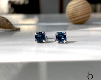 London Blue Topaz Ear Studs | Small Cut Earrings| Silver Earrings| Round Cut Earrings| Sterling Silver Studs| Solitaire Studs Silver