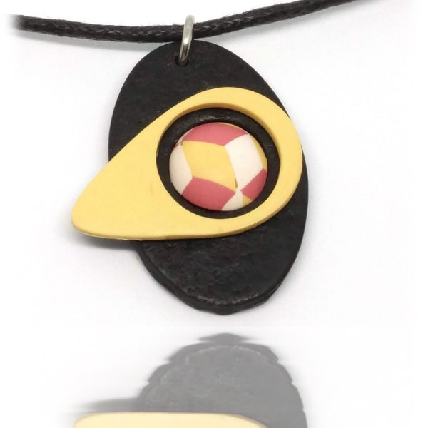 Pendentif jaune tendre, vieux rose, graphique