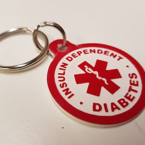 Medical Diabetes Keyring Can be personalised with Name image 1