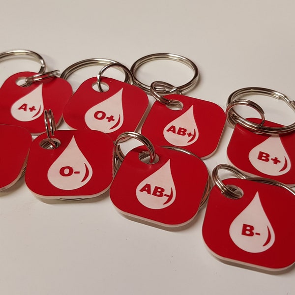 Blood group keyring ***Can be personalised with names