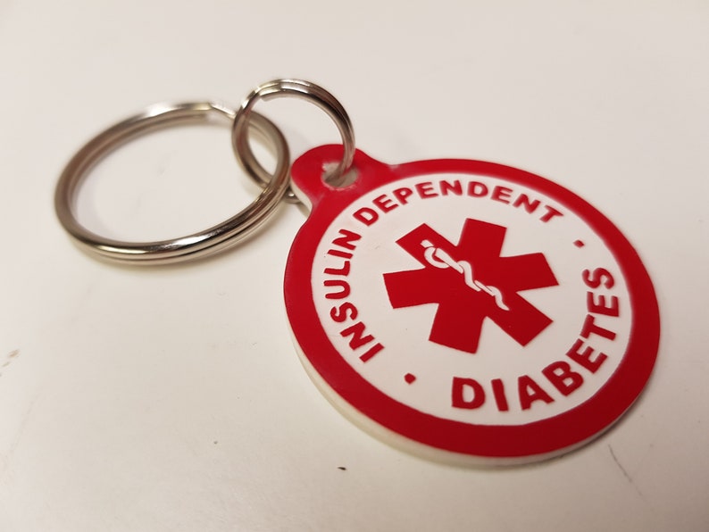 Medical Diabetes Keyring Can be personalised with Name image 1