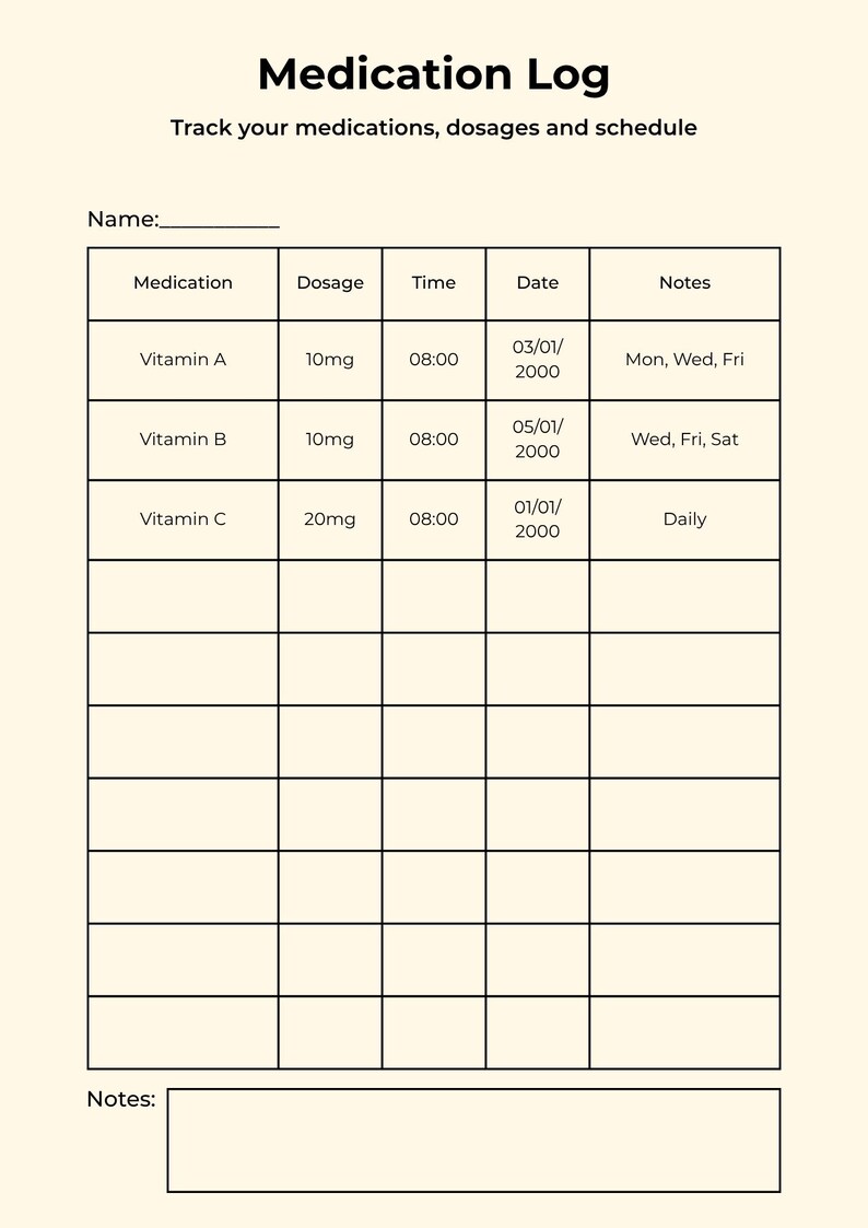 Medication Grid Example Medication Log Printable, Dosage Tracker, Health Record (PDF Download ...