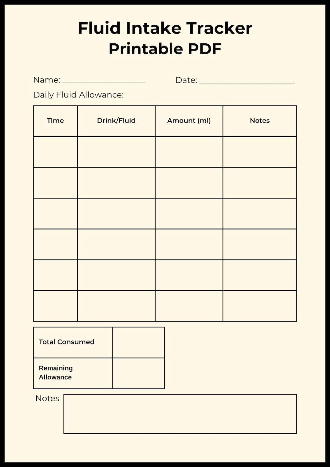 Fluid Intake Tracker Printable, Daily Water Log, Kidney Health (PDF ...