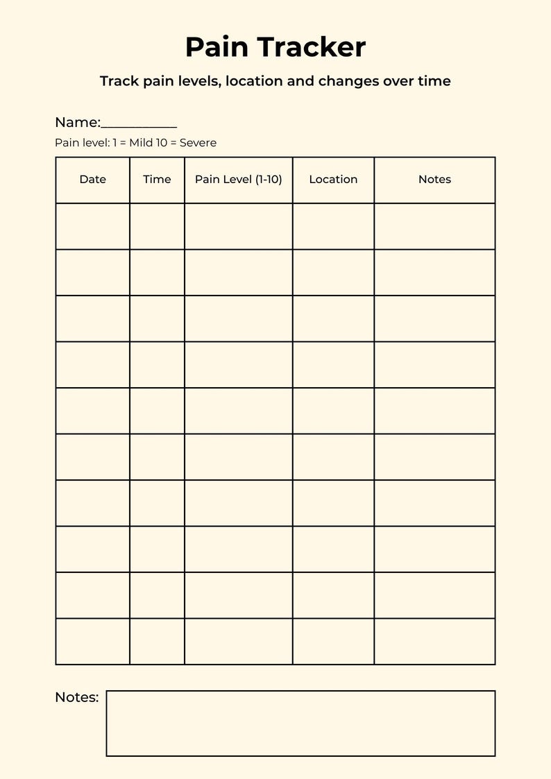 Pain Tracker Printable, Daily Log PDF, Chronic Health Symptom Tracker ...