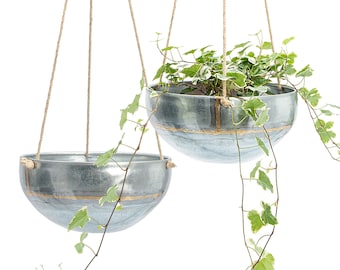 Set 2 Boho Hanging Planter for Outdoor & Indoor Plants, Galvanized Iron Pot, Large Flower Hanger for Patio, Window, Garden