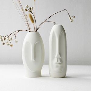 Set 2 Face Vase, Minimalist Pampas Vase, Modern Vase Set, White Vases, Handmade Ceramic Vase, Nordic Decor, Sculpture Decor, Sculptural Vase