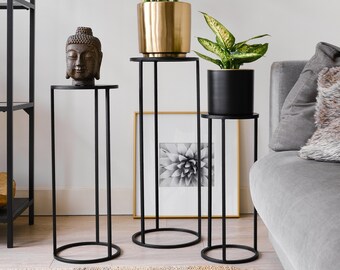 Set of 3 Metal Plant Stand, Nesting Display End Table, Round Rack Flower Holder, Black Planter Pot Rack, Tall Tiered Decor Display