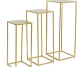 Set of 3 Metal Plant Stand, Nesting Display End Table, Square Rack Flower Holder, Gold Planter Pot Rack, Tall Tiered Decor Display