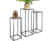 Set of 3 Metal Mid Century Plant Stand, Nesting Display End Table, Square Rack Flower Holder, Black Planter Pot Rack, Tall Tiered Decor Tray