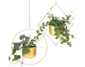 Set 2 Gold Geometric Hanging Planter, Best Christmas Gift, Home Decor for Christmas, Modern Ceiling Hanging Pot, Brass Gold Boho Plant Decor
