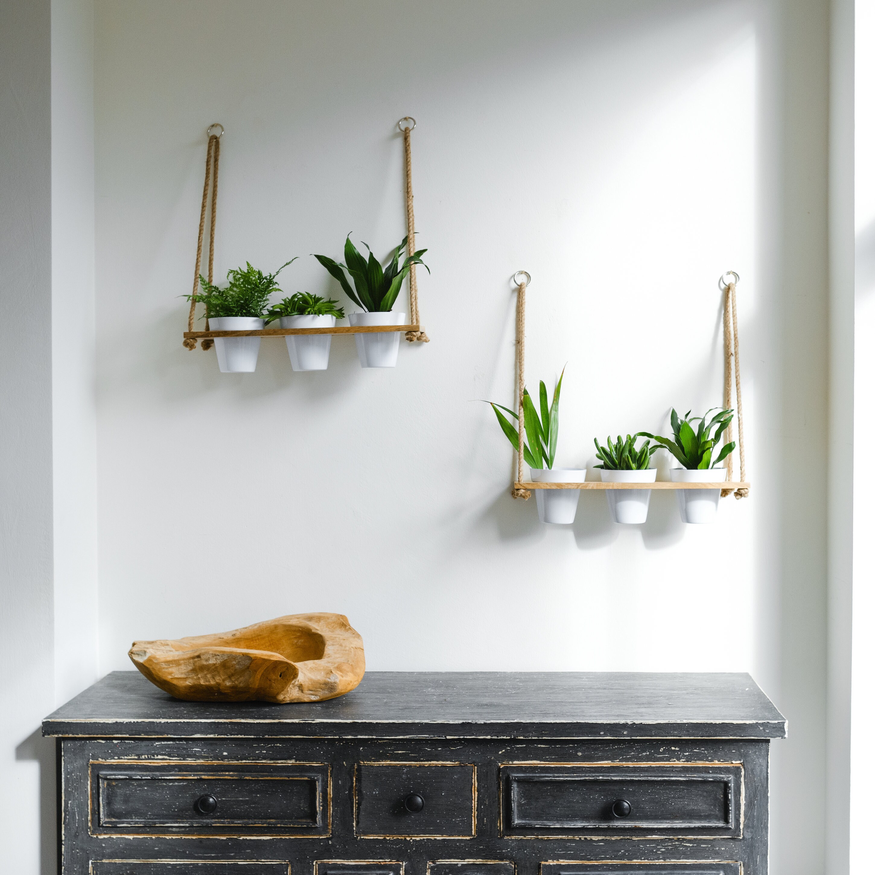 Set of 2 Hanging Herb Garden & Wall Shelf With White Pot Set Etsy