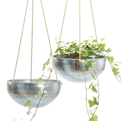 Set 2 Boho Hanging Planter for Outdoor & Indoor Plants, Galvanized Iron Pot, Large Flower Hanger for Patio, Window, Garden