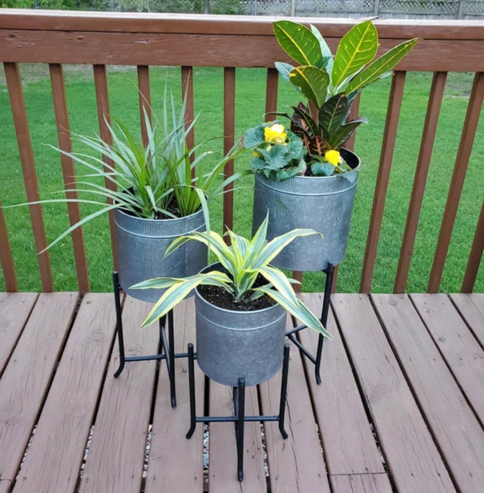 Set 3 Large Galvanized Planters Outdoor Indoor Metal Etsy