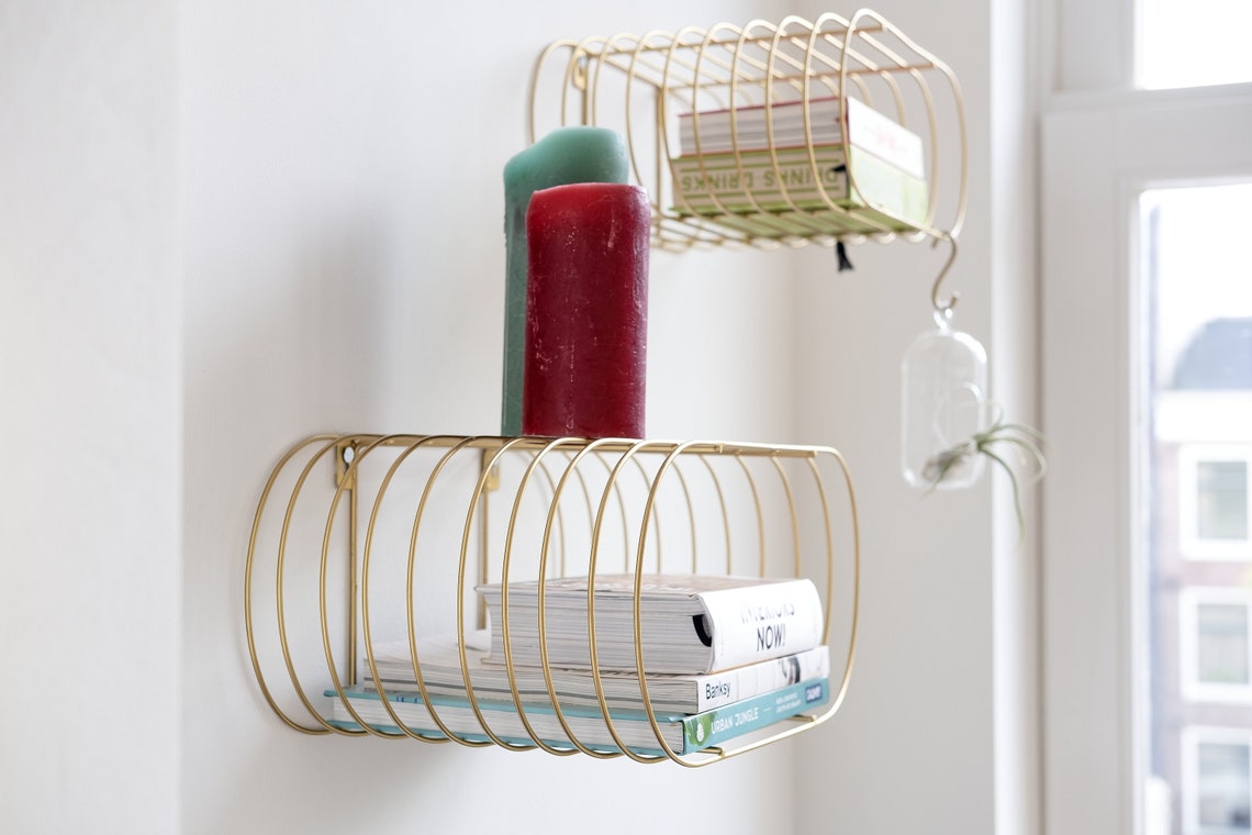 Set 3 Gold Floating Shelves Round Wall Shelves Eclectic Wall Etsy