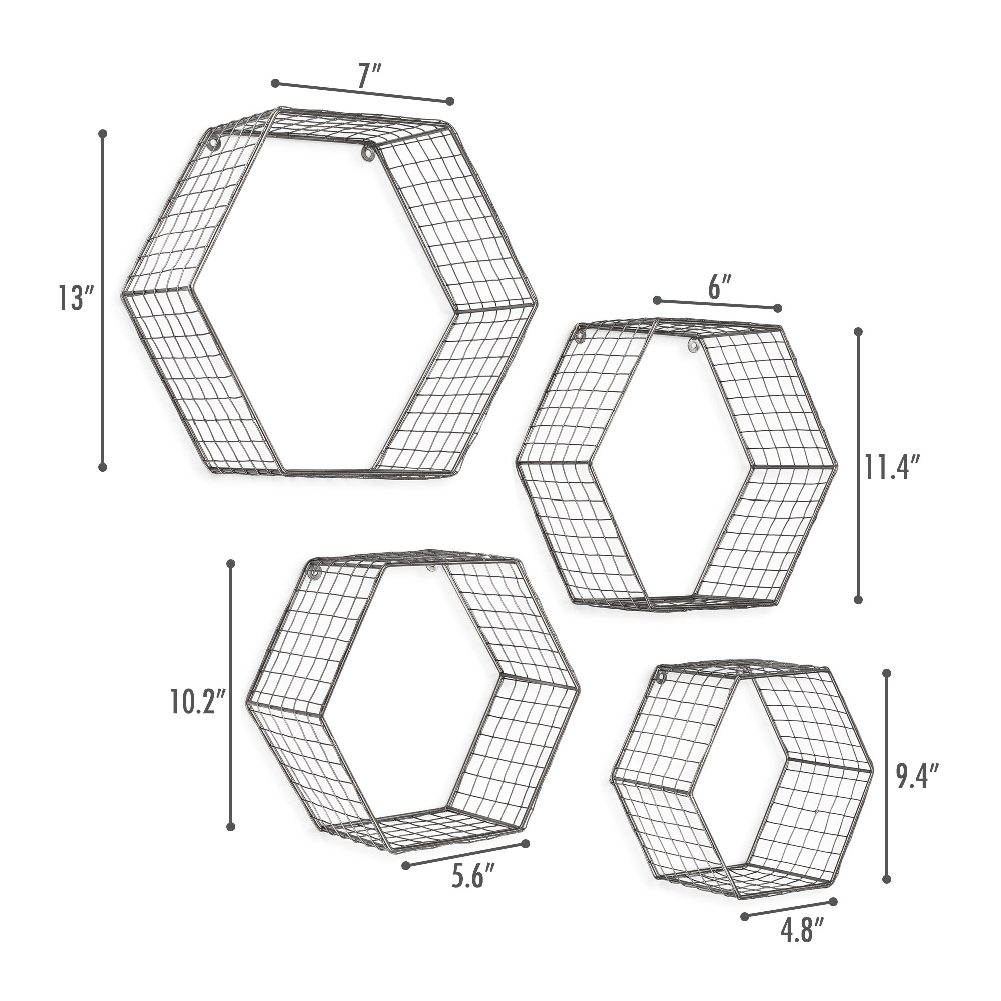 Set of 4 Grey Hexagon Wall Shelves Floating Decorative Wire Etsy