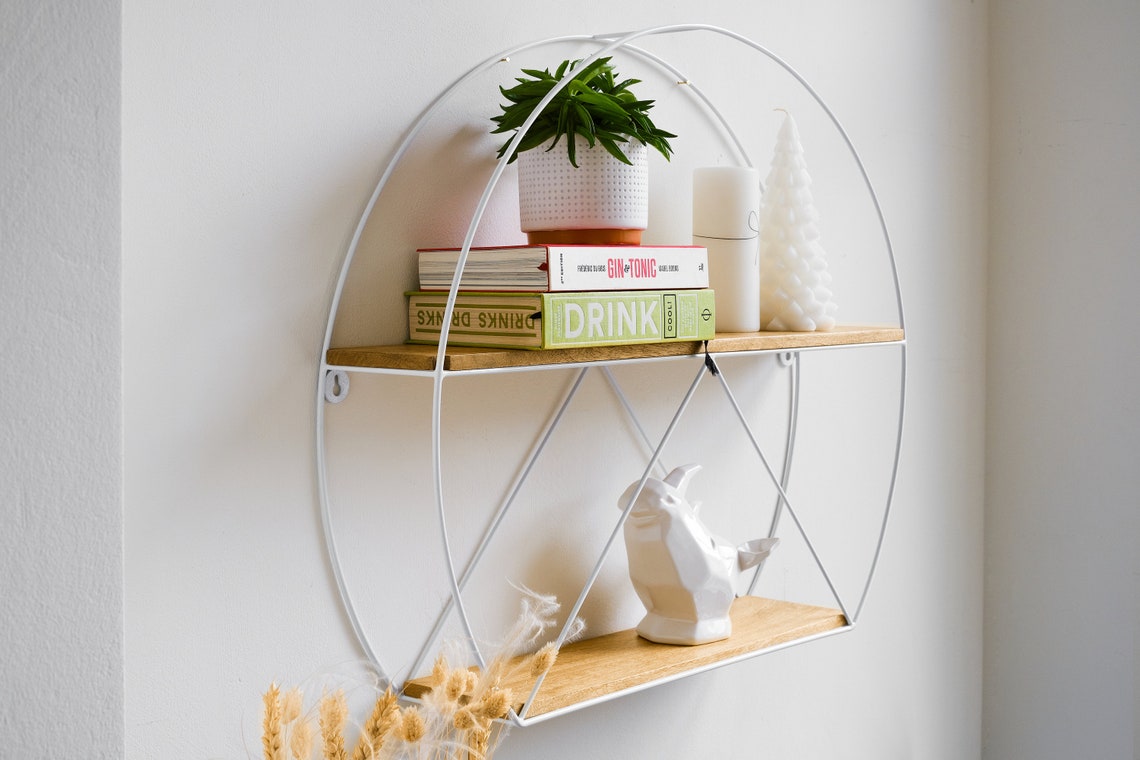 White Round Circular Floating Shelves Large Decorative Etsy