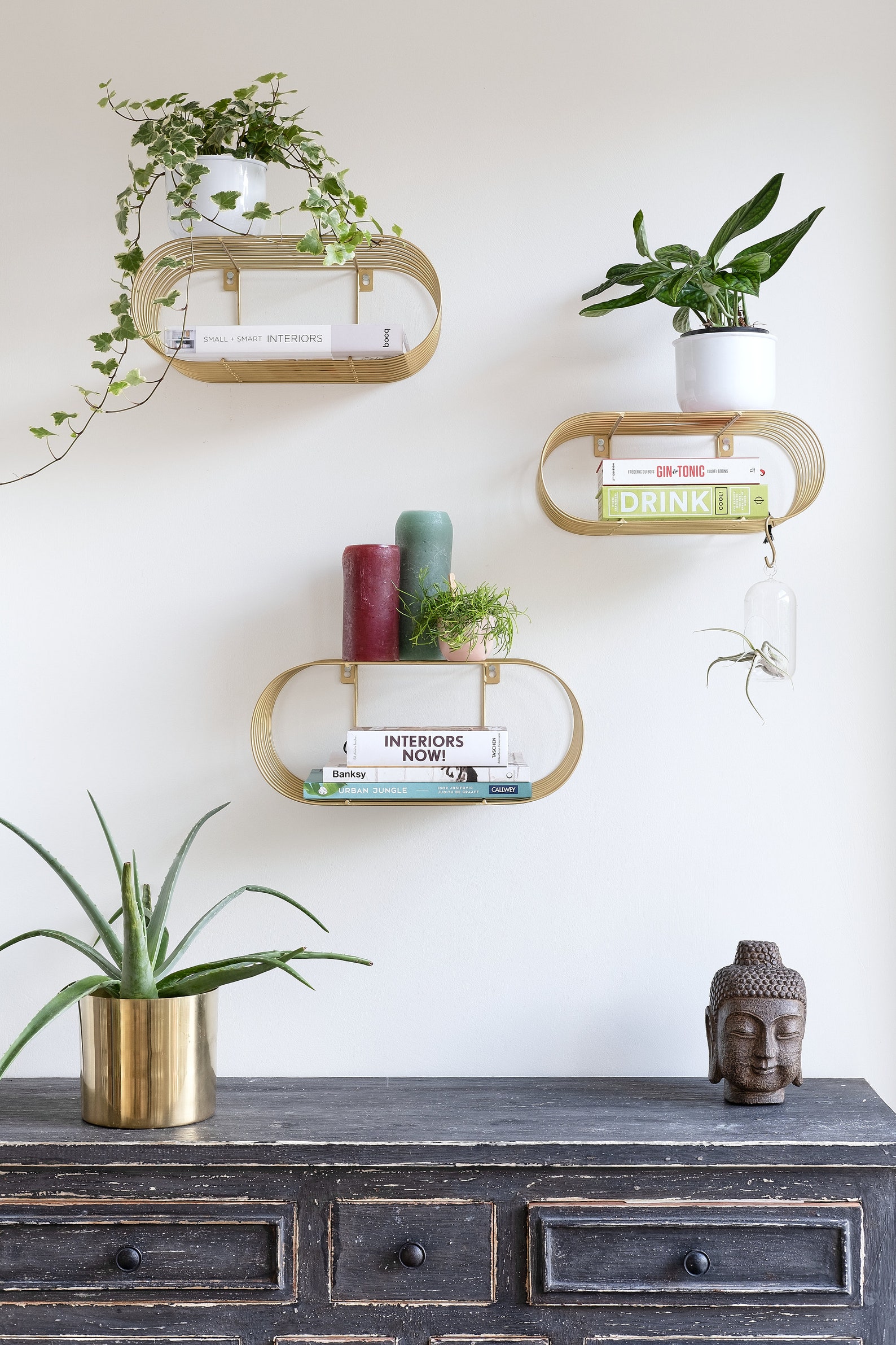 Set 3 Gold Floating Shelves Round Wall Shelves Eclectic Wall Etsy