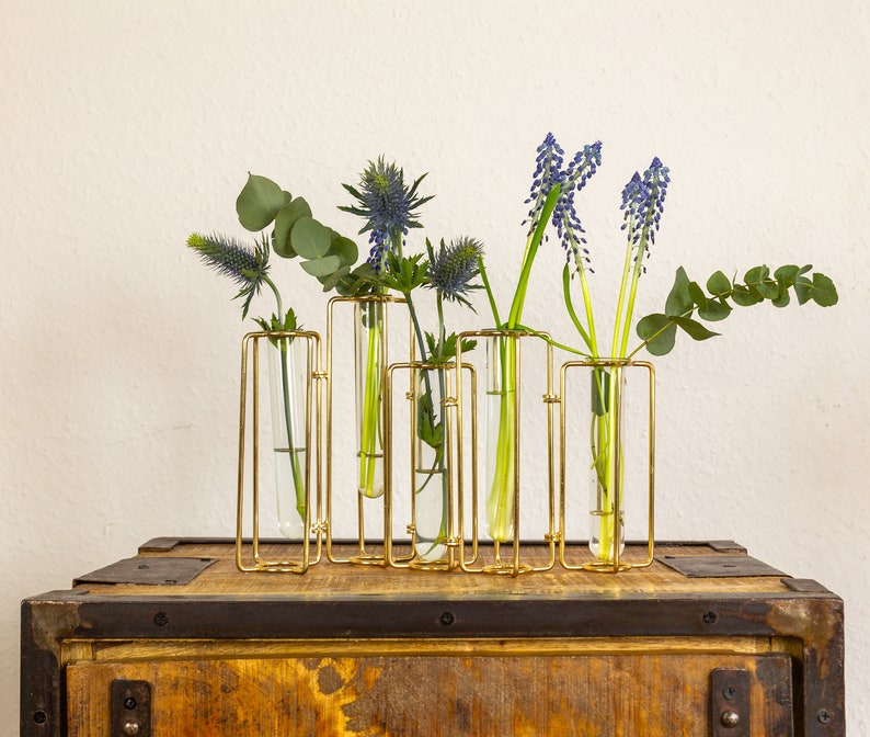 Hinged Gold Bud Vase Set 5 Thin Glass for Propagation Etsy