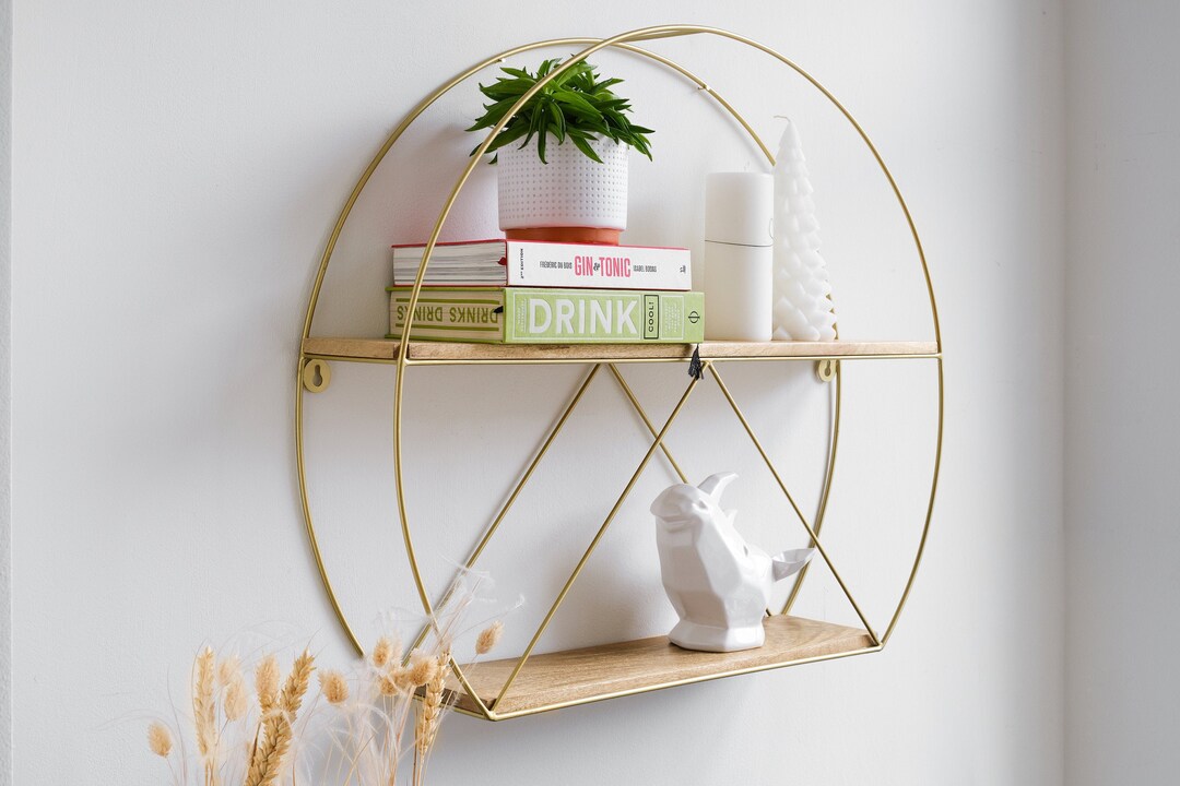 Gold Round Circular Floating Shelves, Large Decorative Bathroom, Living